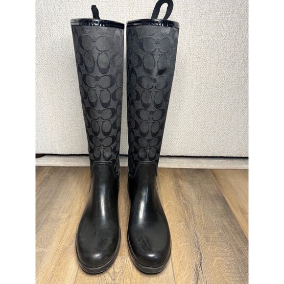 Coach Tristee Rain Boot Denim Signature C 17" Lace Back - Picture 6 of 16